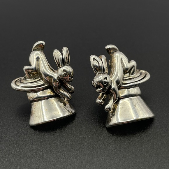 Marie Jennifer Jewelry - Vintage Rabbit Magic Hat Trick Silver Earrings MJ Costume Jewelry